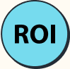 A blue circle with a dark border contains the bold black letters ROI in the center.